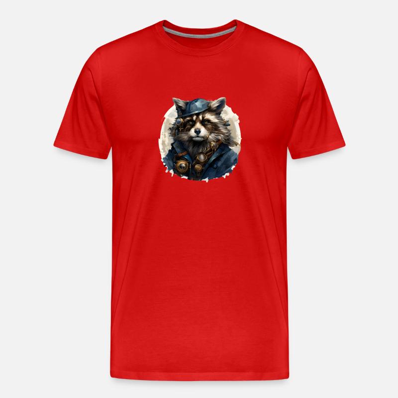 Steampunk Trashpanda - Männer Premium Bio T-Shirt - Rot