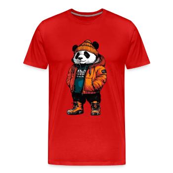 Panda Lustig Winter - Männer Premium Bio T-Shirt - Rot - Vorne - Damien (186cm)