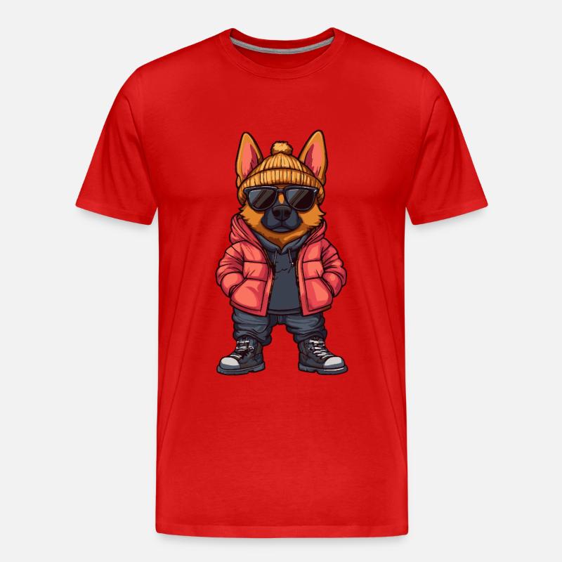Schäferhund Cool Comic - Männer Premium Bio T-Shirt - Rot
