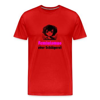 Feminismus oder Schlägerei - Männer Premium Bio T-Shirt - Rot - Vorne - Damien (186cm)