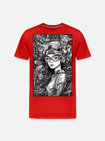 Tech-Mädchen, schwarz und weiß, , Digital - Männer Premium Bio T-Shirt - Rot