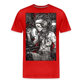 Tech-Mädchen, schwarz und weiß, , Digital - Männer Premium Bio T-Shirt - Rot - Vorne - Damien (186cm)