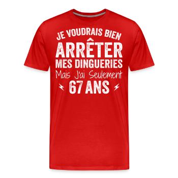 Cadeau 67e Anniversaire Droles 67 ans - T-shirt bio Premium Homme - rouge - Devant - Damien (186cm)