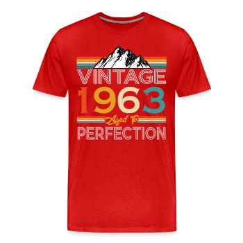 Né en 1963 60 ans anniversaire - T-shirt bio Premium Homme - rouge - Devant - Damien (186cm)