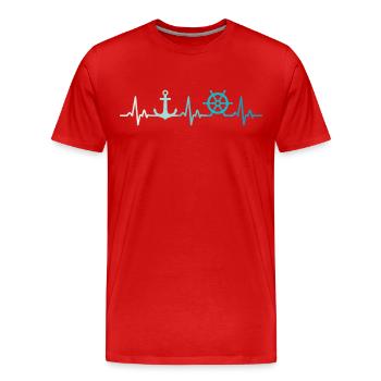 Retro Bootfahren Herzschlag Anker Kapitaen - Männer Premium Bio T-Shirt - Rot - Vorne - Damien (186cm)