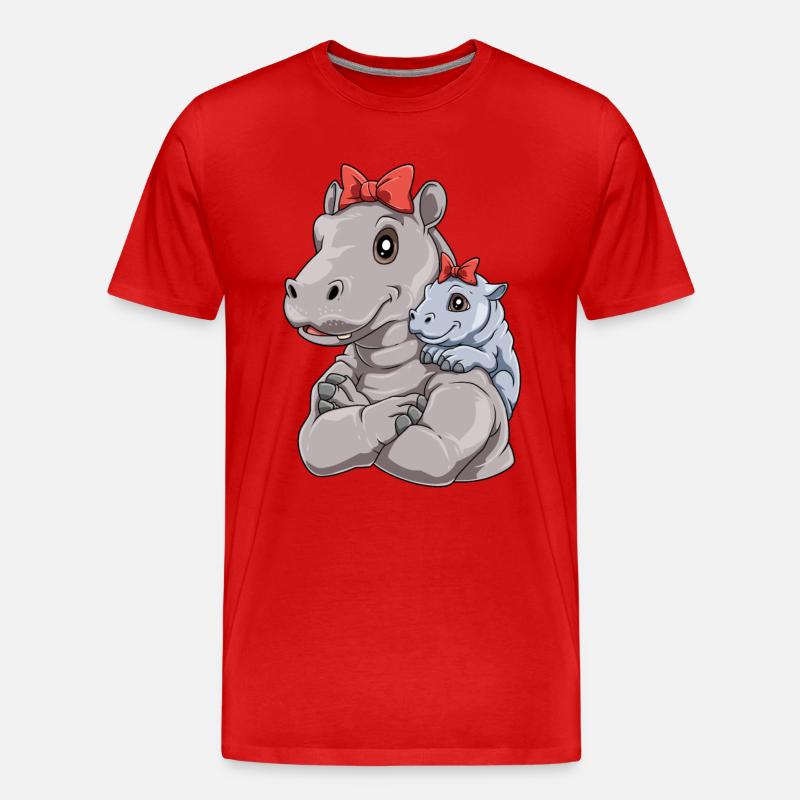 Liebevolles Nilpferd mit Nilpferd Kind - Männer Premium Bio T-Shirt - Rot
