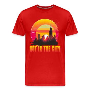 New York City Skyline Sonnenuntergang Hitze - Männer Premium Bio T-Shirt - Rot - Vorne - Damien (186cm)
