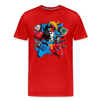 Retro Arcade Game Videospiel für Gamer - Männer Premium Bio T-Shirt - Rot - Vorne - Damien (186cm)