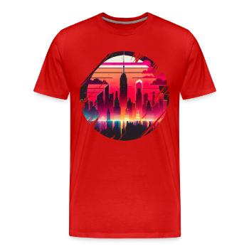New York City Skyline Sonnenuntergang Hitze - Männer Premium Bio T-Shirt - Rot - Vorne - Damien (186cm)