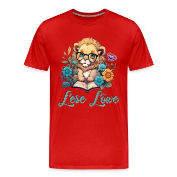 Lese Löwe - Männer Premium Bio T-Shirt - Rot - Vorne - Damien (186cm)