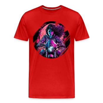 Schöne Motorradfahrerin auf ihrer Maschine - Männer Premium Bio T-Shirt - Rot - Vorne - Damien (186cm)