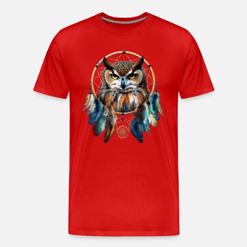 Eule Traumfänger Vogel Federn - Männer Premium Bio T-Shirt - Rot