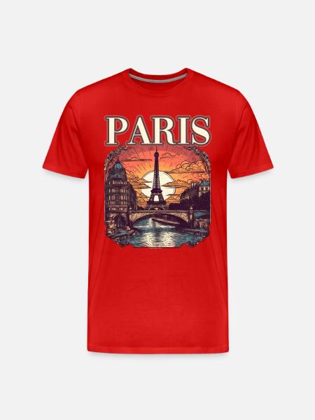Paris Eiffelturm Bonjour Souvenirs - Männer Premium Bio T-Shirt - Rot