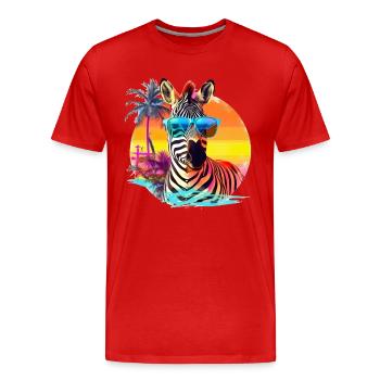 Lustiges Zebra mit Sonnenbrille Retro Stil für - Männer Premium Bio T-Shirt - Rot - Vorne - Damien (186cm)