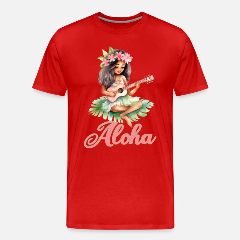 Urlaub Polynesier Strand Ukulele - Männer Premium Bio T-Shirt - Rot
