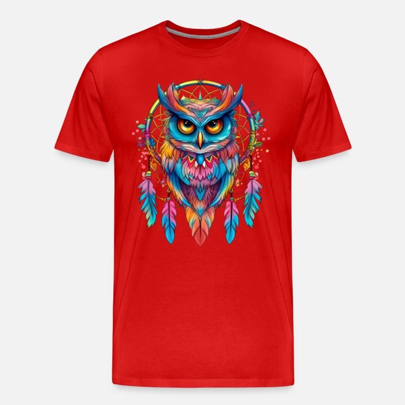 Eule Traumfänger Vogel Federn - Männer Premium Bio T-Shirt - Rot