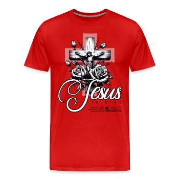 Jésus est Roi Dieu Roses Croix Priant avec foi - T-shirt bio Premium Homme - rouge - Devant - Damien (186cm)