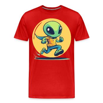 Laufender Alien im Comic-Stil - Männer Premium Bio T-Shirt - Rot - Vorne - Damien (186cm)