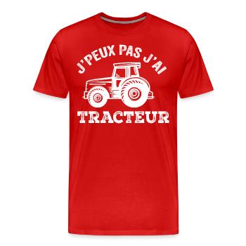 J'Peux Pas J'ai Tracteur Humour Cadeau Fermière - T-shirt bio Premium Homme - rouge - Devant - Damien (186cm)