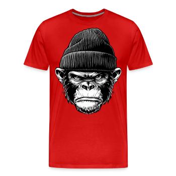 Angry Monkey in Beanie – Urban Street Art Grafik - Männer Premium Bio T-Shirt - Rot - Vorne - Damien (186cm)