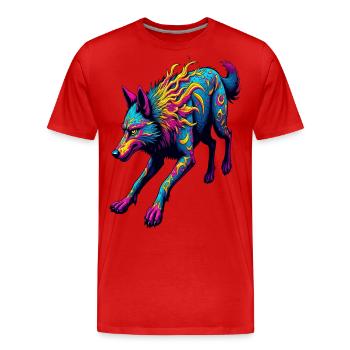 Loup courant psychédélique – Neon Fantasy Animal Art - T-shirt bio Premium Homme - rouge - Devant - Damien (186cm)