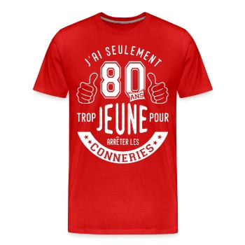 80 ans anniversaire cadeau humour 80e anniversaire - T-shirt bio Premium Homme - rouge - Devant - Damien (186cm)