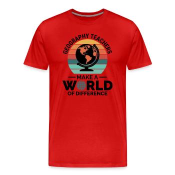 Geographielehrer Globus Weltunterschied - Männer Premium Bio T-Shirt - Rot - Vorne - Damien (186cm)