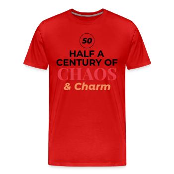 50e anniversaire demi-siècle Chaos Charm - T-shirt bio Premium Homme - rouge - Devant - Damien (186cm)