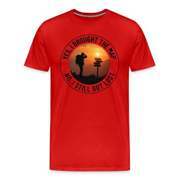Cartographie en plein air Randonneur Panneau indicateur Coucher de soleil Aventure - T-shirt bio Premium Homme - rouge - Devant - Damien (186cm)