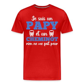 Je suis un papy cheminot humour train cadeau - T-shirt bio Premium Homme - rouge - Devant - Damien (186cm)