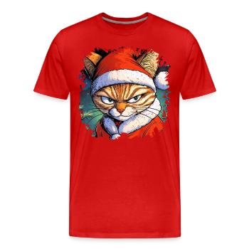 Katzen Christmas - Männer Premium Bio T-Shirt - Rot - Vorne - Damien (186cm)