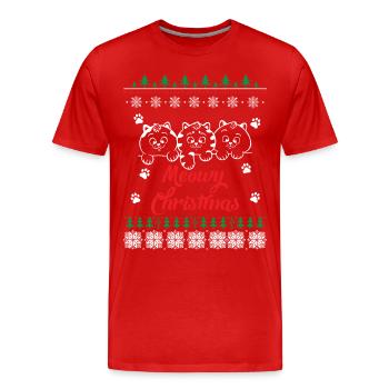 Ugly Christmas Sweater Meowy Christmas - Männer Premium Bio T-Shirt - Rot - Vorne - Damien (186cm)