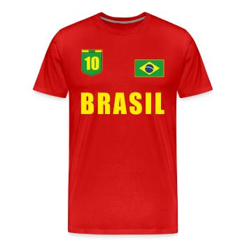 maillot de football drapeau brésilien Brésil - T-shirt bio Premium Homme - rouge - Devant - Damien (186cm)