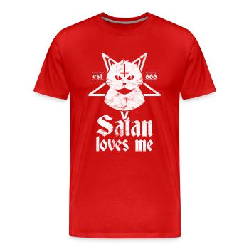 Satanic Cat Satan m'aime Pentagram 666 Atheist - T-shirt bio Premium Homme - rouge - Devant - Damien (186cm)