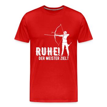 Ruhe! Der Meister zielt! Bogenschießen Bogensport - Männer Premium Bio T-Shirt - Rot - Vorne - Damien (186cm)