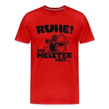 Ruhe! Der Meister zielt! Bogenschießen Bogensport - Männer Premium Bio T-Shirt - Rot - Vorne - Damien (186cm)