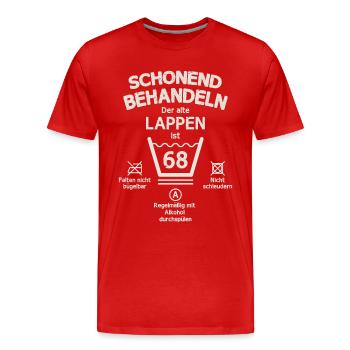Der Alte Lappen, Schonend Behandeln 65. Geburtstag - Männer Premium Bio T-Shirt - Rot - Vorne - Damien (186cm)