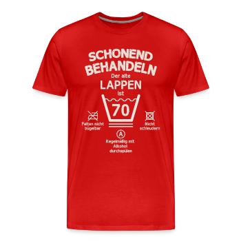 Der Alte Lappen, Schonend Behandeln 70. Geburtstag - Männer Premium Bio T-Shirt - Rot - Vorne - Damien (186cm)