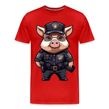 Schweinchen Polizist - Männer Premium Bio T-Shirt - Rot - Vorne - Damien (186cm)