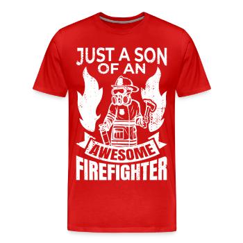 Firefighter Son - Men's Premium Organic T-Shirt - red - Front - Damien (186cm)