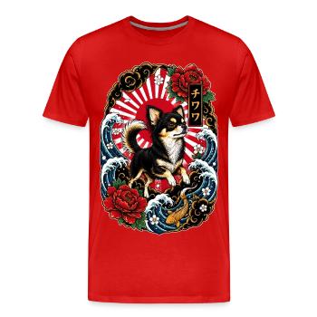 Chihuahua im japanischen Tattoo Style - Männer Premium Bio T-Shirt - Rot - Vorne - Damien (186cm)