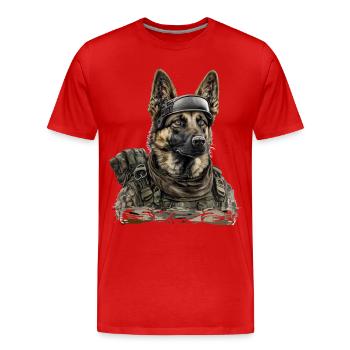 Deutscher Schäferhund als Soldat - Männer Premium Bio T-Shirt - Rot - Vorne - Damien (186cm)