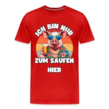Ich bin nur zum Saufen hier-Malle Polterabend - Männer Premium Bio T-Shirt - Rot - Vorne - Damien (186cm)