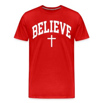 Believe - Men's Premium Organic T-Shirt - red - Front - Damien (186cm)