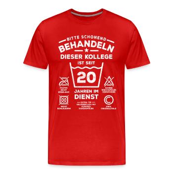 20 Jahre Dienst - Schonend behandeln - Kollege - Männer Premium Bio T-Shirt - Rot - Vorne - Damien (186cm)