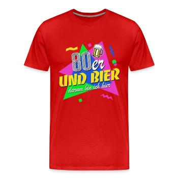 80er und Bier darum bin ich hier - 80er Jahre - Männer Premium Bio T-Shirt - Rot - Vorne - Damien (186cm)