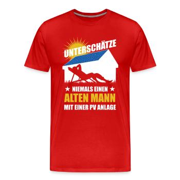 Unterschätze nie einen alten Mann mit PV Anlage - Männer Premium Bio T-Shirt - Rot - Vorne - Damien (186cm)