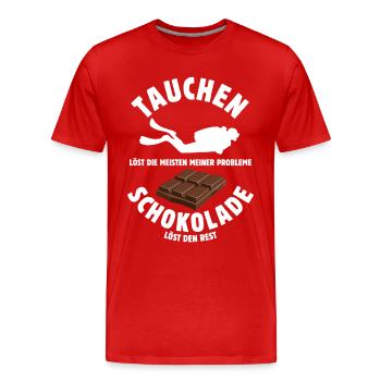 Tauchen löst meine Probleme - Schoko Spruch - Männer Premium Bio T-Shirt - Rot - Vorne - Damien (186cm)