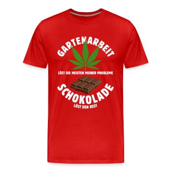 Gartenarbeit löst meine Probleme - Schoko Spruch - Männer Premium Bio T-Shirt - Rot - Vorne - Damien (186cm)