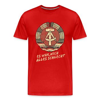 DDR Wappen, Es war nich alles schlecht, Ostalgie - Männer Premium Bio T-Shirt - Rot - Vorne - Damien (186cm)